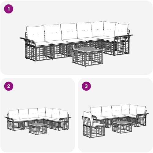  Set vanjskih sofa 7 kom. Crna i tamno siva Poliester Slike