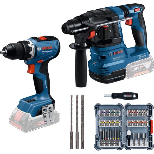 Bosch komplet od 2 alata od 18 v: gsr + gbh + 45-delni set odvrtača + 3-delni set burgija 0615V0003E Cene