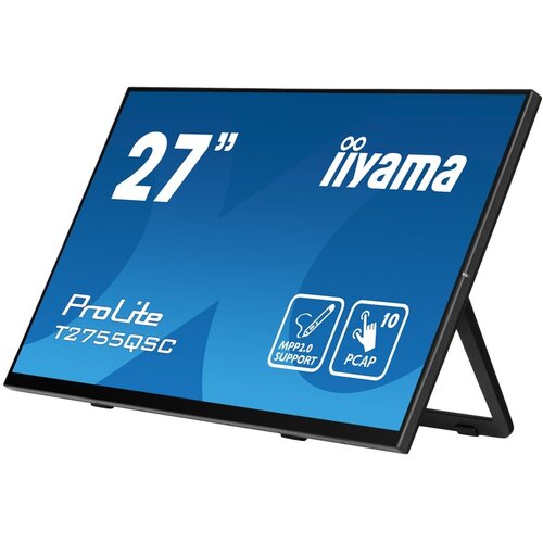 Iiyama Monitor LED T2755QSC-B1 27&amp;rdquo; Optical Bonded PCAP 10pt IPS Edge to edge glass 2560 x 1440 @75Hz 400 cd/m&amp;sup2; HDMI DP USB Hub Tilt angle 15&amp;deg; up; 70&amp;deg; down Slike