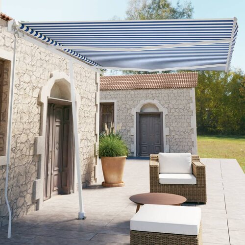 VidaXL Prostostoječa ročno zložljiva tenda 350x250 cm modra/bela Slike