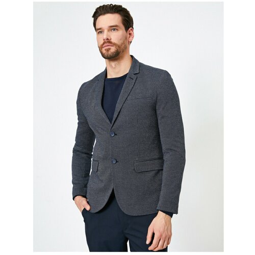 Koton Men's Blue Patterned Pocket Detailed Buttoned Blazer Jacket Cene