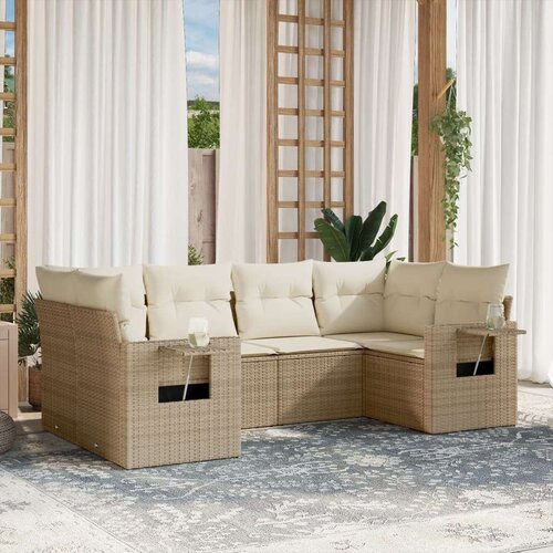 VidaXL 6-dijelni set vrtnih sofa s jastucima bež od poliratana Slike