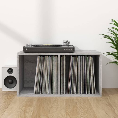 VidaXL Kutija za pohranu vinilnih ploča siva 71 x 34 x 36 cm drvena Slike