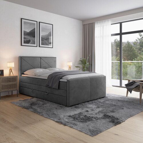 MID.YOU POSTELJA BOXSPRING 120 cm x 200 cm , les, kovina, umetna masa, tekstil svetlo siva Cene