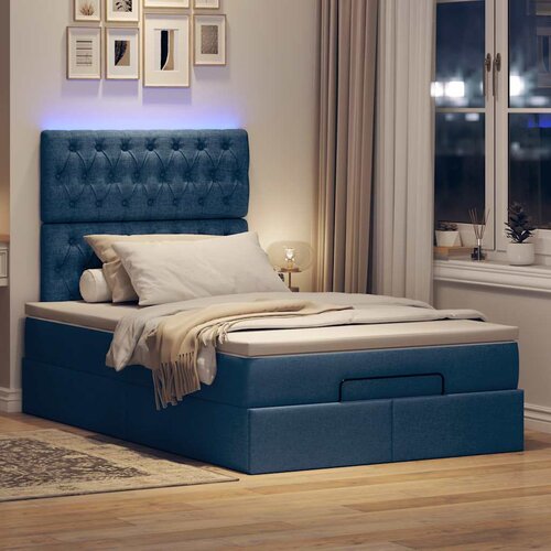 VidaXL Otomanski okvir kreveta s madraca plavi 120x200cm od tkanine Slike