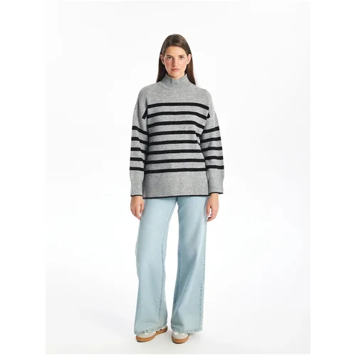 LC Waikiki Vision Half Turtleneck Striped Long Sleeve Oversize Women's Knitwear Sweater