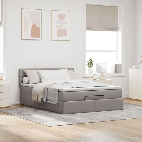 VidaXL Otomanski krevet s madracem smeđesivi 140x200 cm tkanine Slike