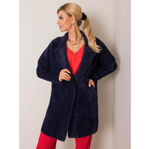 Fashion Hunters Navy blue fluffy alpaca coat Slike