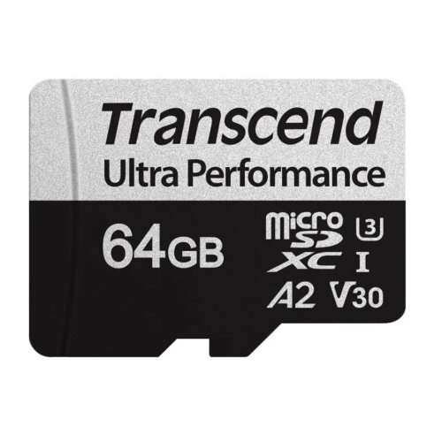 Transcend 64GB microSD w/ adapter UHS-I U3 A2 Ultra Performance, Read/Write up to 160/80 MB/s Slike