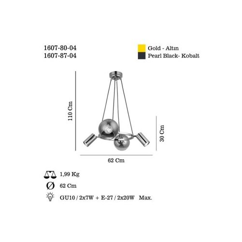 Opviq Luster Zerde-80-04, O14, 12cm, IP20 Zlatno-crna boja Slike