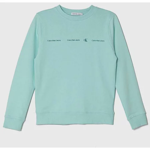 Calvin Klein Jeans Dječja pamučna dukserica boja: tirkizna, s tiskom