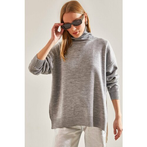 Bianco Lucci Women's Slit Turtleneck Knitwear Blouse Slike