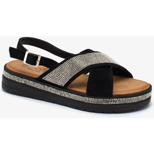 Resti Black women's eco-suede sandals with zircons Trikys Cijene