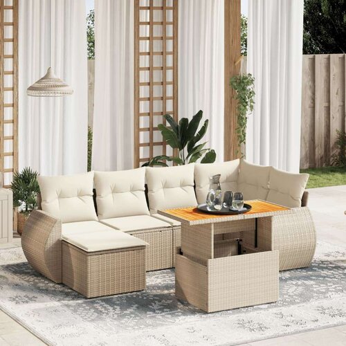 VidaXL 7-dijelni set vrtnih sofa od poliratana s jastucima bež Slike