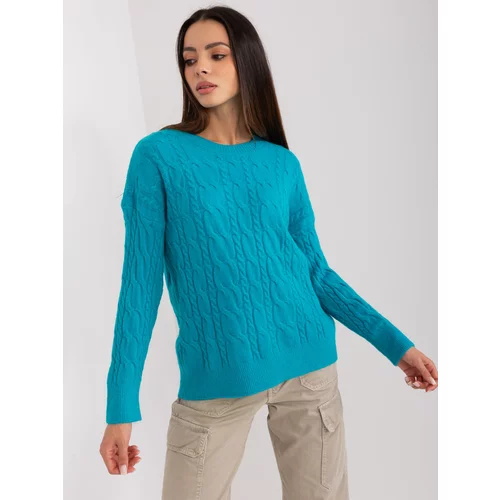 Fashion Hunters Turquoise sweater with cables and cuffs