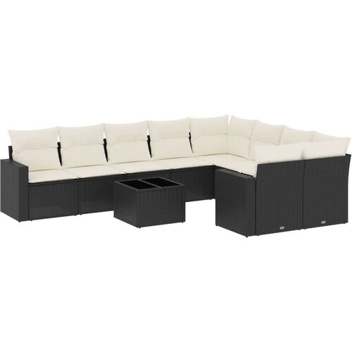 VidaXL 10-dijelni set vrtnih sofa s jastucima crni od poliratana Slike