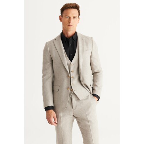 ALTINYILDIZ CLASSICS Men's Beige Slim Fit Slim Fit Mono Collar Patterned Vest Suit Cene