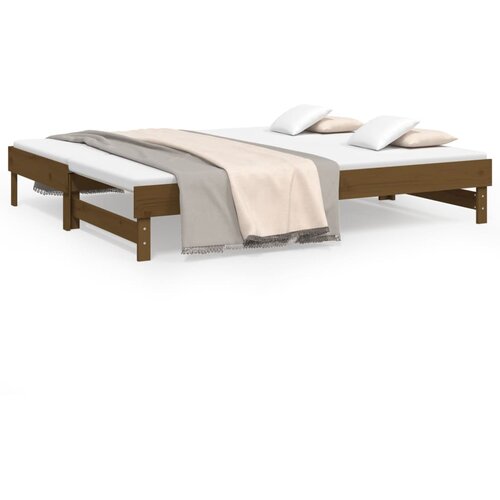 VidaXL Izvlečna dnevna postelja medeno rjava 2x(100x200) cm borovina, (20724570) Slike