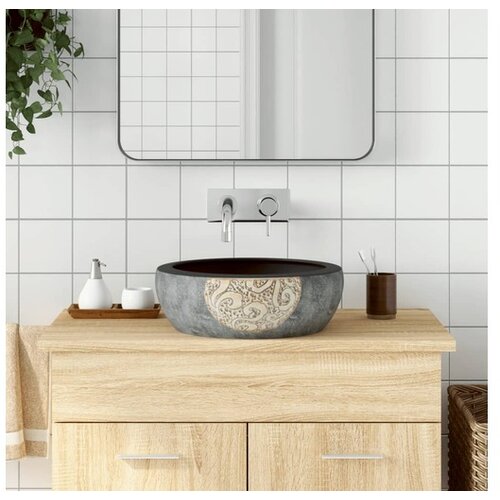 vidaXL umivaonik crno-smeđi okrugli &Phi; 41 x 14 cm keramički Cijene