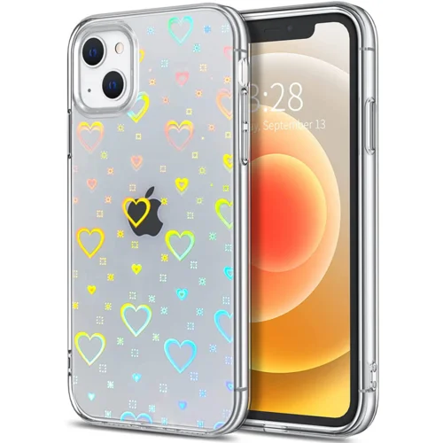 Onasi Clear Case silikonski ovitek Hologram za iPhone 14 6.1 - prozoren s srčki, (21115942)