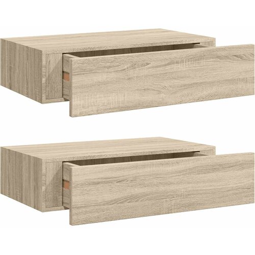  Zidne police s ladicom 2 kom boja hrasta 40 x 23,5 x 10 cm MDF Slike