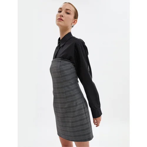 Koton Mini Strapless Dress with Faux Leather Detail on the Collar