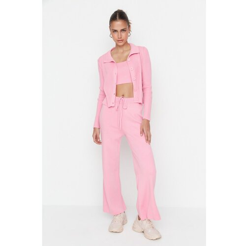 Trendyol Pink Button Detailed Knitwear Bottom-Top Set Slike