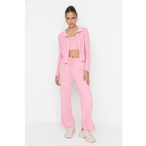 Trendyol Pink Button Detailed Knitwear Bottom-Top Set