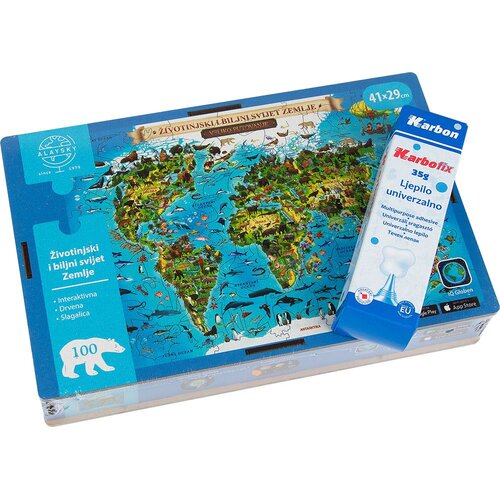 ALAYSKY&amp;#039;S GLOBES Alaysky drvene puzzle Životinjski i biljni svijet Zemlje, 100 dijelova + ljepilo Karbofix Slike