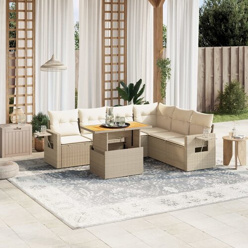 vidaXL 7-dijelni set vrtnih sofa od poliratana s jastucima bež Cijene