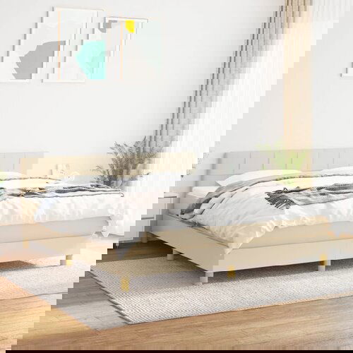  The Living Store Box spring postelja z vzmetnico krem 180x200 cm blago - Box Spring Postelja, (21455919) Slike