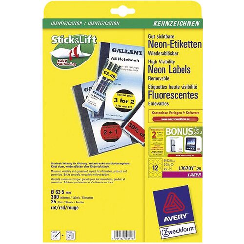  ETIKETE LK FI-63,5MM PK25L ZWECKFORM L7670R-25 NEON CRVENE Cene