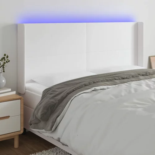 vidaXL LED posteljno vzglavje belo 163x16x118/128 cm umetno usnje