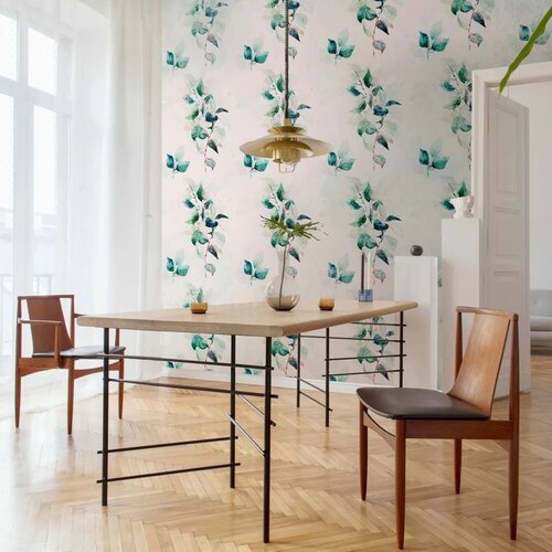  Foto tapeta - Mint green nature - solid floral pattern with green leaves 450x315 Slike
