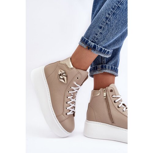LEMAR Women's High-Top Zipper Sneakers Beige Katerin Cene