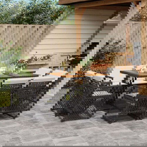 VidaXL 9-dijelni vrtni blagovaonski set s jastucima crni od poliratana Slike