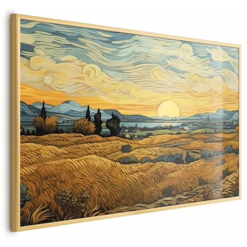  Plakat Impressionistic fields - painted golden landscape with fields of grain 60x40 Zlatni okvir Cene