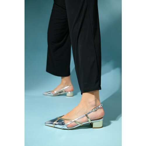 LuviShoes STEVE Silver-Gold Metallic Women's Low-Heeled Sandals Slike