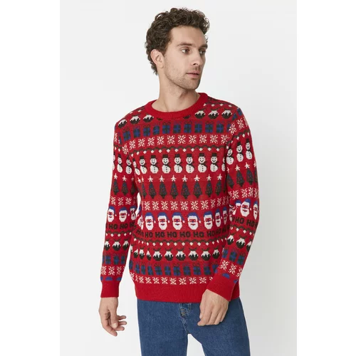 Trendyol Red Men Regular Fit Crew Neck Jacquard Christmas Knitwear Sweater