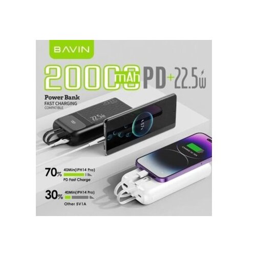 BAVIN Power bank 20000mAh 225W Type C & Ligtning kabl bela Cene