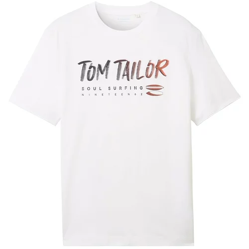 Tom Tailor Majica vatreno crvena / crna / bijela