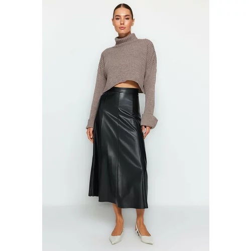Trendyol Black Faux Leather High Waist Maxi Skirt