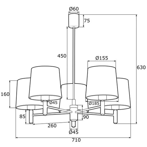  Argon 2085 - Luster na &amp;scaron;ipci PONTE 5xE27/15W/230V mesing/plava Slike