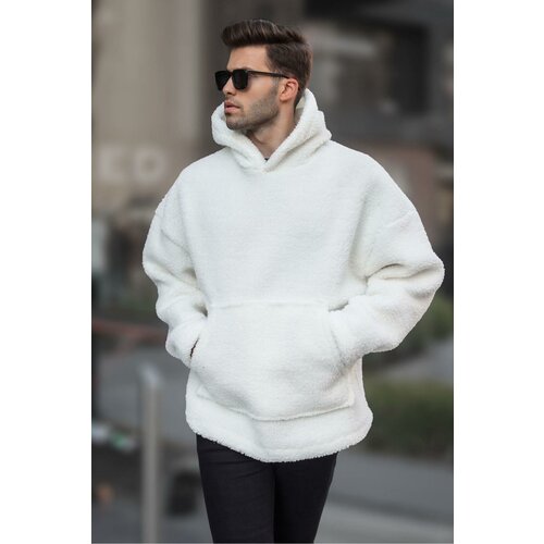 Madmext Men's White Oversize Plush Sweatshirt 6160 Cene