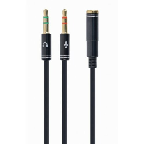 Gembird CCA-418M 3.5mm Headphone Mic Audio Y Splitter Cable Female to 2x3.5mm Male adapter, Metal Slike