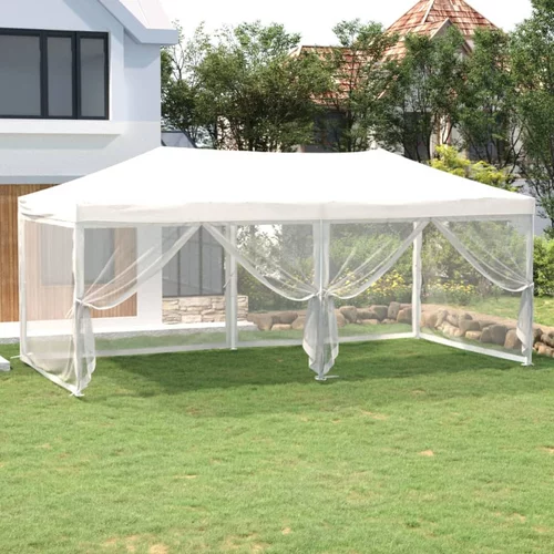 vidaXL zložljiv vrtni šotor s stranicami bel 3x6 m