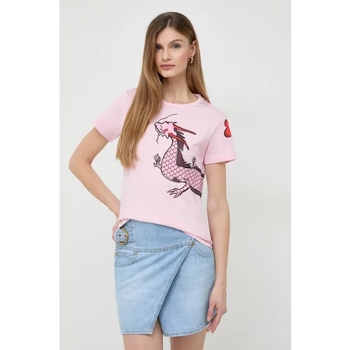Pinko Bombažna kratka majica ženski, roza barva