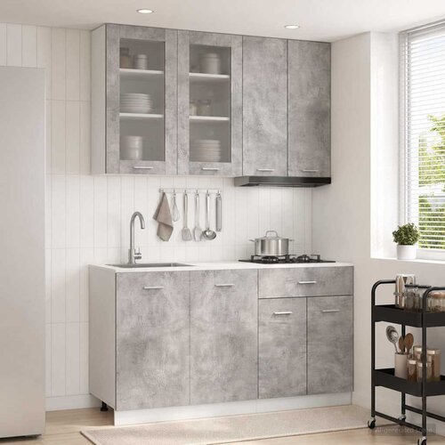  Kuhinjska jedinica LYON 4 pcs Betonska siva Konstruirano drvo Slike