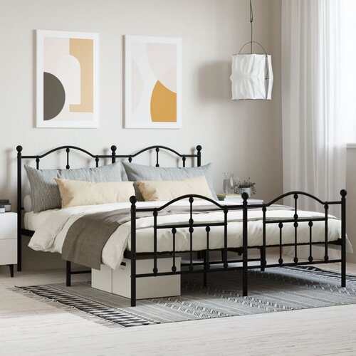 VidaXL Metalni okvir kreveta uzglavlje i podnožje crni 183x213 cm Slike