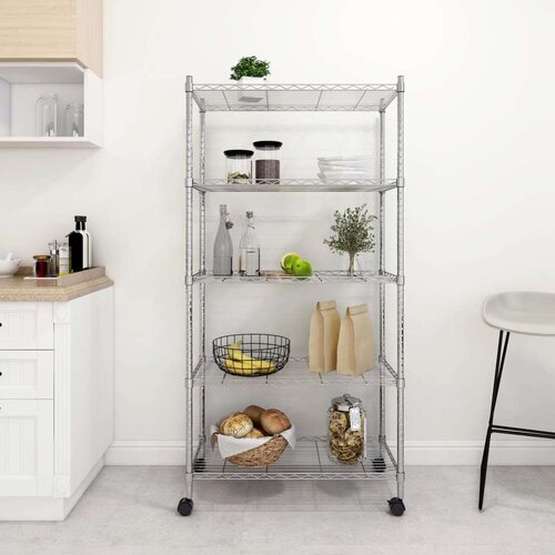 vidaXL 5-nadstropni regal s kolesi 75x35x155 cm krom 250 kg Cene